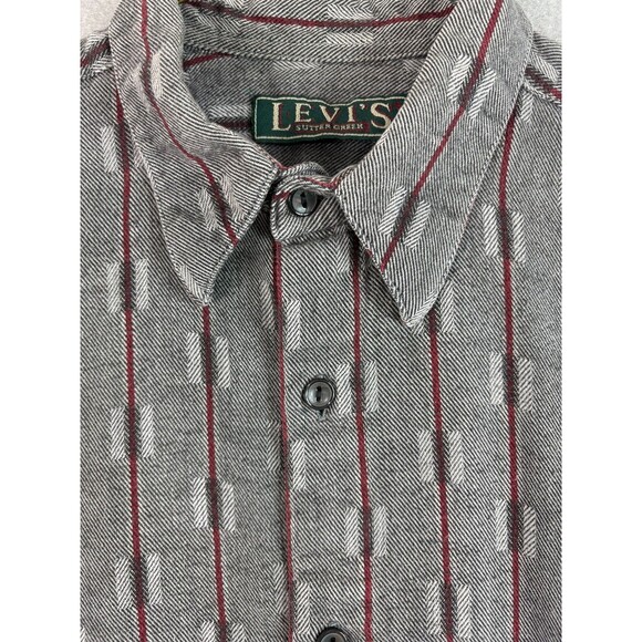Vintage 90's Levis Sutter Creek Shirt Mens M Gray Red Flannel Cowboy Aztec - Picture 1 of 14